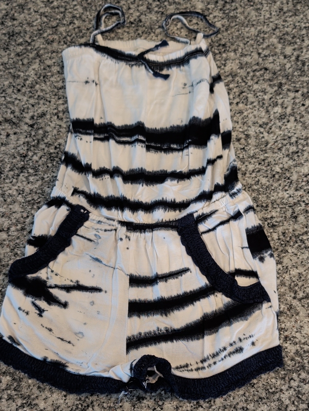 Flowers by Zoe Girls White and Navy Tie-Dye Romper